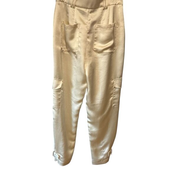 Express White Cream Super High Waisted Satin Cargo Ankle Pants - Picture 6 of 11